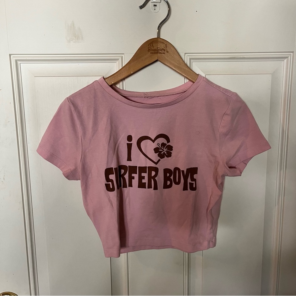 Pink 'Surfer Boys' Crop Top